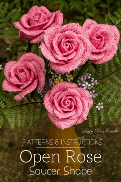 27 Crochet Rose Patterns Bouquet Crochet, Crochet Flower Pattern, Crochet Roses, Crochet Puff Flower, Crochet Rose Pattern, Beau Crochet, Crochet Pattern Instructions, Rose Crochet, Crochet Bouquet