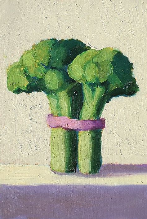 Food Art Painting Acrylic, Broccoli Painting, Simple Oil Painting Ideas, Vegetable Painting, Simple Oil Painting, Food Artists, Gouache Art, Food Painting, Fruit Painting