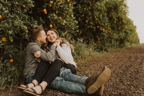 Orange Grove Photoshoot, Orange County Photoshoot Locations, Papago Park Engagement Photos, Engagement Photos Sitting On Blanket, Lesbian Couple Photoshoot Photo Ideas Fall, Orange Grove Engagement Photos, Orange Grove, Engagement Session Posing, Couples Play