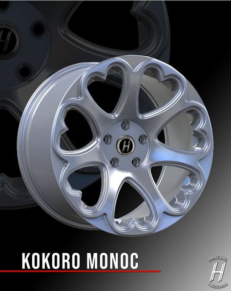 Heritage Wheel KOKORO MonoC Cute Car Rims, Heart Rims Car, Heart Shaped Rims, Heritage Wheels, Heart Rims, Heart Wheels, Y2k Cars, Miata Car, Blue Mustang