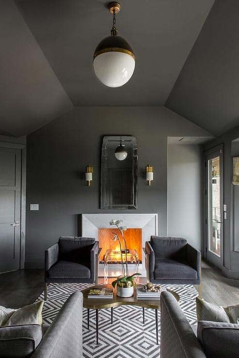 Grey Ceiling Paint, Dark Grey Room, Outdoor Dining Decor, Perfect Grey Paint Color, Monochromatic Living Room, Home Ideas Kitchen, Perfect Grey Paint, Dark Grey Rooms, Kendall Charcoal