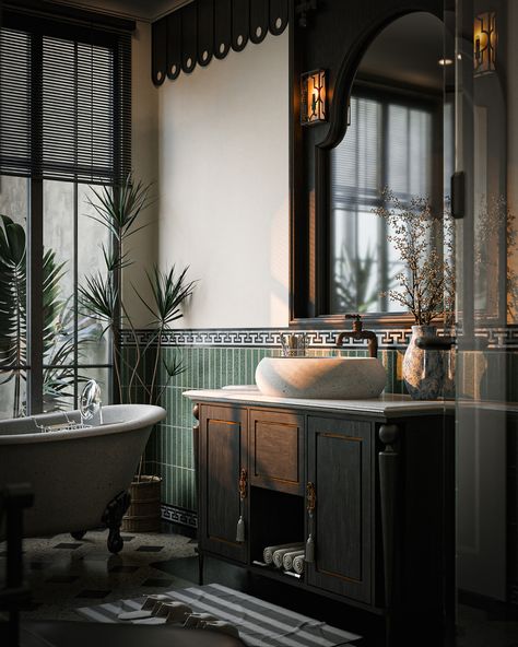 INDOCHINE :: Behance Modern Colonial Bathroom, Indochine Bathroom, Contemporary Washroom, Chinese Bathroom, Nail House, Colonial House Interior, Classical Bathroom, Chinese Interior Design, Indochine Interior