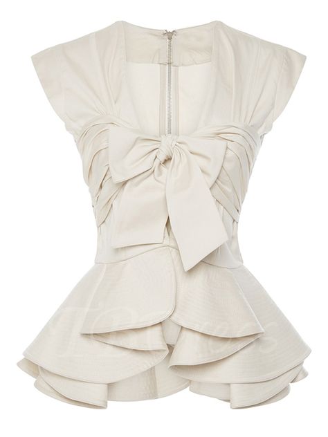 Tbdress.com offers high quality Back Zipper Bow Knot Layer Women's Blouse Blouses unit price of $ 30.99. White Peplum Tops, Sleeveless Peplum Top, White Sleeveless Top, Johanna Ortiz, Elegant Blouses, Mode Inspiration, Blouse Styles, White Shirt