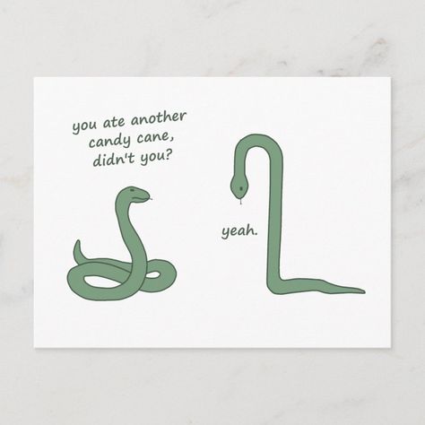 Great Christmas tshirt or gift for candycane or snake and reptile lovers. Funny Snake, Liz Climo, Clean Funny, Funny Postcards, Exo Art, Cute Puns, Moon Moon, Cute Jokes, Geek Humor