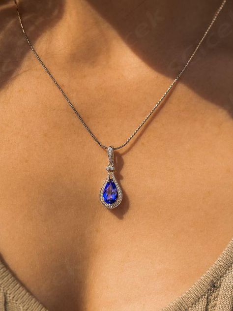 A rare gem, only found in Tanzania, this one specifically is a stunner that even colectors would covet. 14k White Gold, 18" Serpentine Chain 1.84ct AAA Natural Tanzanite pear shape .21ct VS Natural Diamond Tanzanite Diamond, Rare Gems, Natural Tanzanite, Blue Violet, Pear Shape, Tanzania, Pear Shaped, Natural Diamonds, Royal Blue