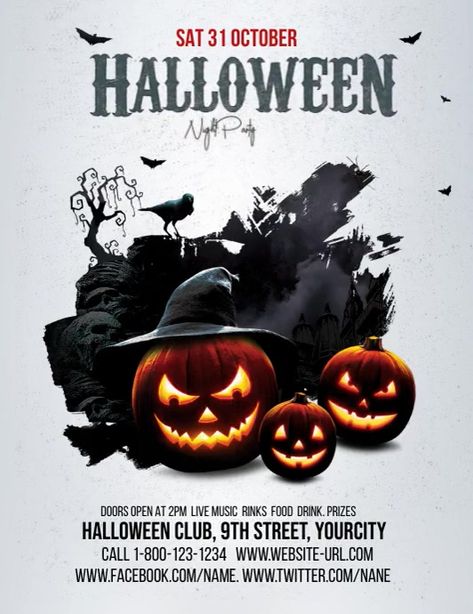 Halloween Creative Ads, Halloween Club, Halloween Party Flyer, Halloween Creative, Halloween Party Night, Free Psd Flyer Templates, Halloween Templates, Party Flyer Template, Halloween Flyer