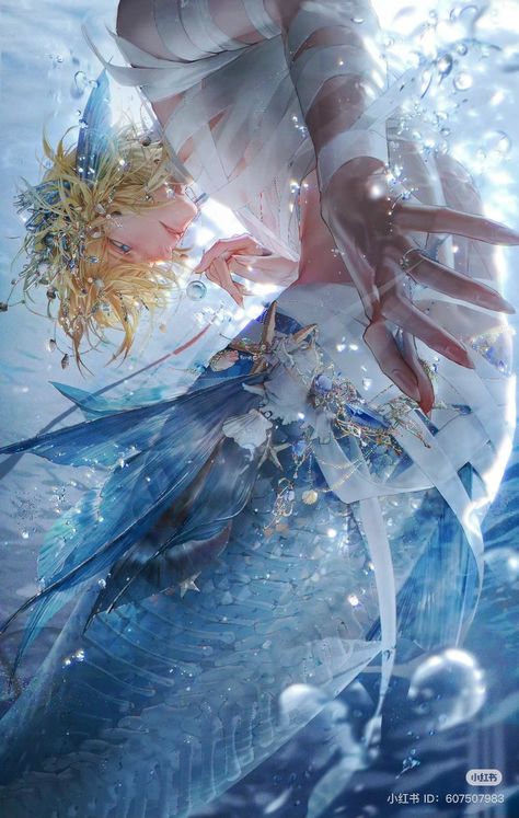 Merman Fanart, Anime Merman, Mermaid Boy, Anime Mermaid, Boy Illustration, Fantasy Props, Mermaids And Mermen, Mermaid Art, Cool Anime Pictures