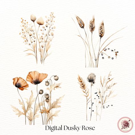 Poppy Clipart, Boho Dried Flowers, Grass Png, Floral Font, Sublimation Ideas Projects Inspiration, Flowers Illustration, Sublimation Ideas, Magical Forest, Watercolor Texture