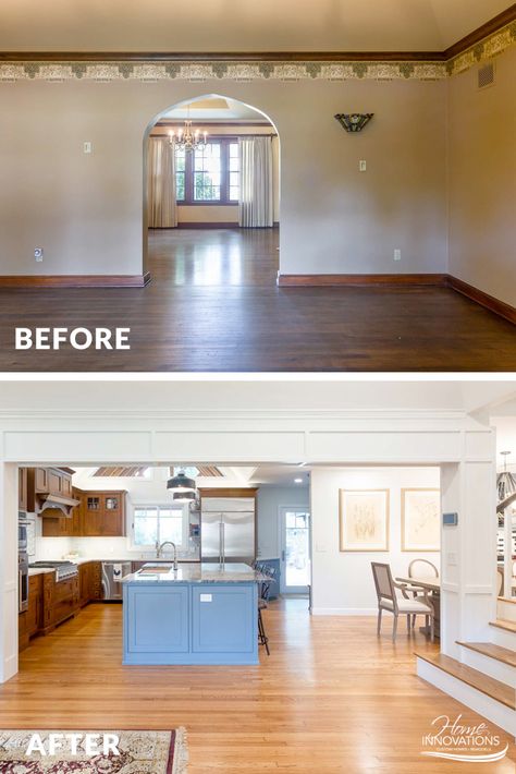 Open Up Kitchen To Living Room Before And After, Open Concept Kitchen Living Room Before And After, Kitchen Remodel To Open Concept, Remodeling Before And After, Interior Remodel Before And After, Before And After Home Remodel, Kitchen Remodel Old House, Before And After House Remodel, Small House Flip Before And After