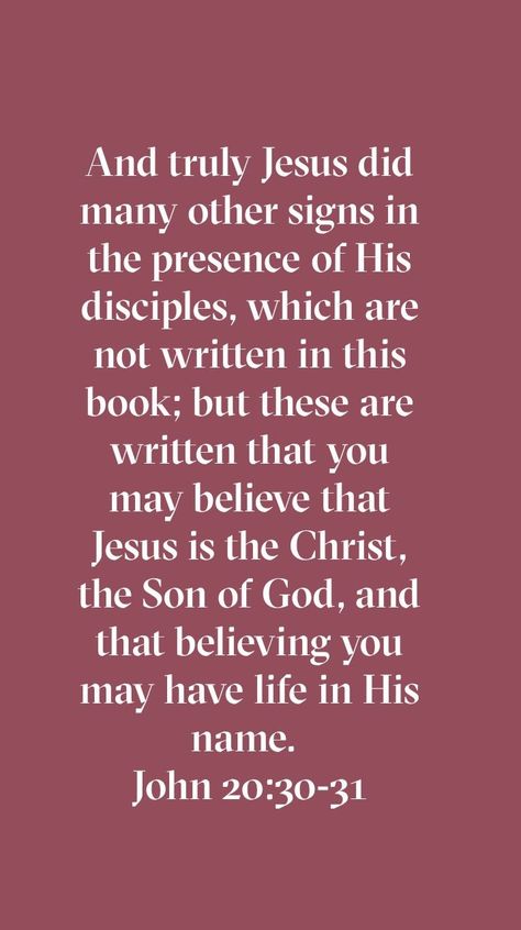 John 20:30-31 John 20:19-31, John 20, Bible Verses Kjv, Bible Readings, Pictures Of Jesus Christ, Biblical Verses, Spiritual Messages, Verses Quotes, Bible Studies