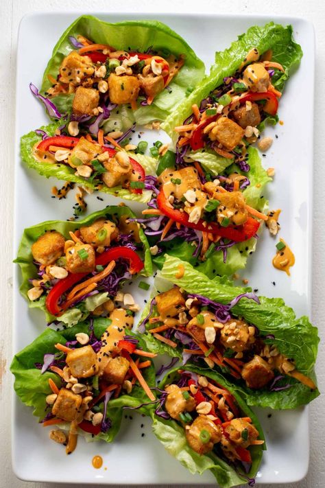 Thai Basil Tofu, Basil Tofu, Larb Gai, Tofu Lettuce Wraps, Thai Tofu, Thai Lettuce Wraps, Marinated Tempeh, Thai Peanut Sauce, Peanut Dipping Sauces