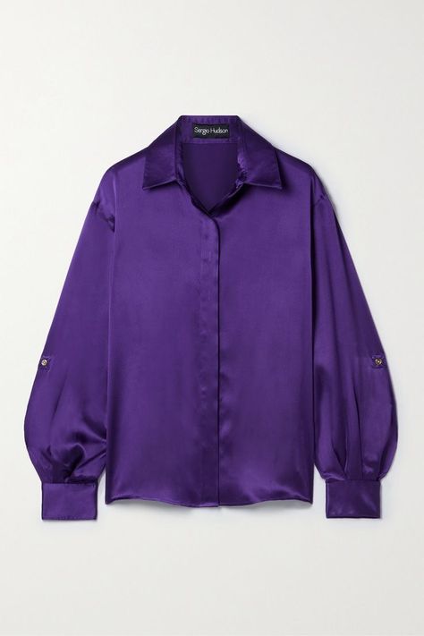 Dnd Rouge, Purple Silk Shirt, Purple Shirt Outfits, Workwear Outfits, Sergio Hudson, French Exit, Dr Wardrobe, Style Aesthetics, Mom Ideas