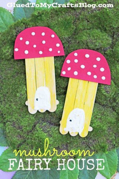 Popsicle Stick Mushroom Fairy House! Cute craft idea for spring speech therapy! Great for working on /sh/! Stick Fairy House, Spring Themed Art, Desert Craft, Toadstool Ornaments, Fairy Houses Kids, Stick Fairy, Nurture Group, Mushroom Fairy House, Popsicle Stick Crafts House