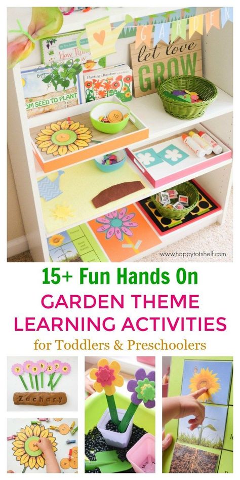 Garden Theme FUN and HANDS ON learning activities for preschoolers and toddlers Learning Shelf, Learning Activities For Preschoolers, Spring Learning Activities, Learning Activities For Toddlers, Toddler Garden, Preschool Garden, Plant Activities, Garden Activities, Activities For Preschoolers