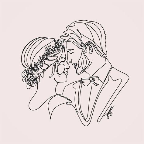 Bride And Groom Line Art, Bride Groom Drawing, Bride And Groom Drawing, One Line Tattoo, Wedding Drawing, Wedding Illustration, Wedding Art, Paper Crafts Diy Kids, Love Is In The Air