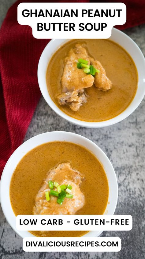 Ghanaian peanut butter soup Butter Chicken Soup, Butter Soup, Peanut Butter Soup, Keto Chicken Soup, Vegetarian Substitutes, Peanut Butter Chicken, Artichoke Soup, Keto Soups, Baking With Coconut Flour