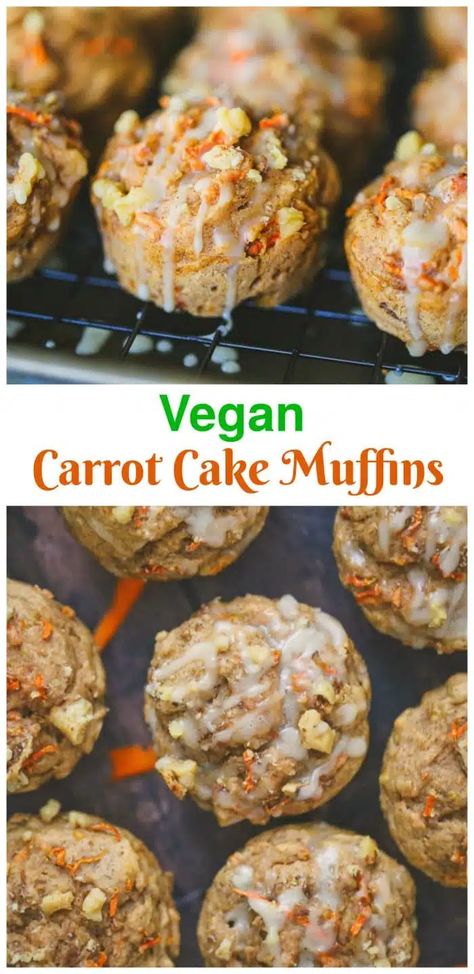 Enjoy a lightly spiced carrot muffin that the whole family will love for breakfast or snack anytime of the day. Drizzle some vanilla glaze on top to make them sweet dessert muffins. #carrotcake #veganmuffins #vegandessert #veganbreakfast #vegansnack Vegan Carrot Cake Muffins, Vegan Carrot Muffins, Dessert Muffins, Carrot Muffin, Carrot Cake Muffin Recipe, Vegan Pumpkin Muffins, Vegan Carrot Cake, Healthy Afternoon Snacks, Carrot Cake Muffins