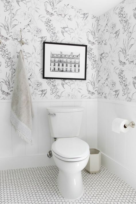 Two Bathrooms: A Kid's + A Powder - Studio McGee Shiplap Bathroom, Decorating Bathroom, Downstairs Toilet, Cottage Bathroom, Bad Inspiration, Downstairs Bathroom, Studio Mcgee, Grey Bathrooms, Bathroom Wallpaper