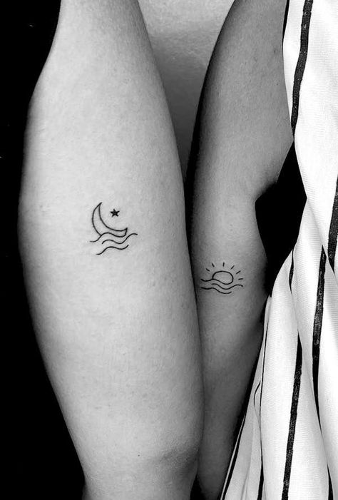 Matching Tattoos For 2 Sisters, Sibling Tattoo For 2 Sisters, Twinning Tattoos For Friends, Twinning Tattoos Sisters, Tattoo Ideas Siblings Brother And Sister, Siblings Tattoo For 2 Sisters, Sisters Tattoo Ideas For 2 Sibling, Small Matching Tattoos For Siblings, Small Matching Sister Tattoos For 2