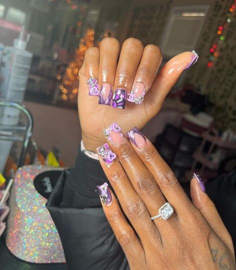 Short Nail Inspo Purple, Dark Purple Nails Ideas, Nails Design Purple, Purple Birthday Nails, Purple Nails Inspiration, Nail Inspo Purple, Short Purple Nails, Short Square Nail Designs, Short Nail Inspo