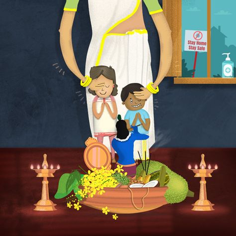 Vishu Festival on Behance Vishu Greetings, Vishu Festival, Daughter Wedding Gifts, Indian Illustration, Alone Photography, Hindu Festivals, Indian Folk Art, Acrylic Painting Canvas, Graphic Design Illustration