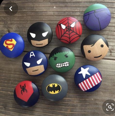 Boys Superhero Bedroom, Drawer Pulls Dresser, Superhero Bedroom, Superhero Room, Diy Rock Art, Painted Rocks Kids, Painted Rocks Craft, Painted Rocks Diy, Rock Painting Ideas Easy