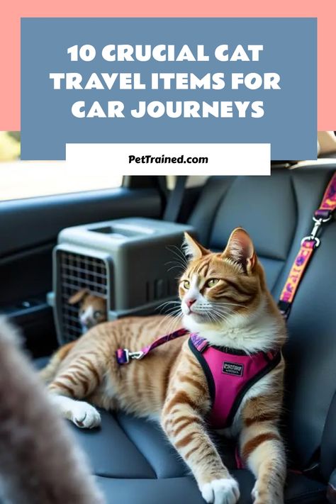 Don’t hit the road with your cat without these 10 crucial cat travel items. From secure cat carriers to a comprehensive cat supplies list, these essentials are perfect for ensuring your cat’s comfort on any car journey. Whether you’re new to cat ownership or an experienced traveler, these items will keep your feline friend safe and happy. Visit PetTrained.com for more! #CatTravelEssentials #CatInCar #PetCareTips How To Travel With A Cat In A Car, Must Have Cat Items, Travel With Cats In Car, Cat Travel Essentials, Travel With Cat, Cat Carriers, Cat Supplies List, Car Journey, Cat Ownership