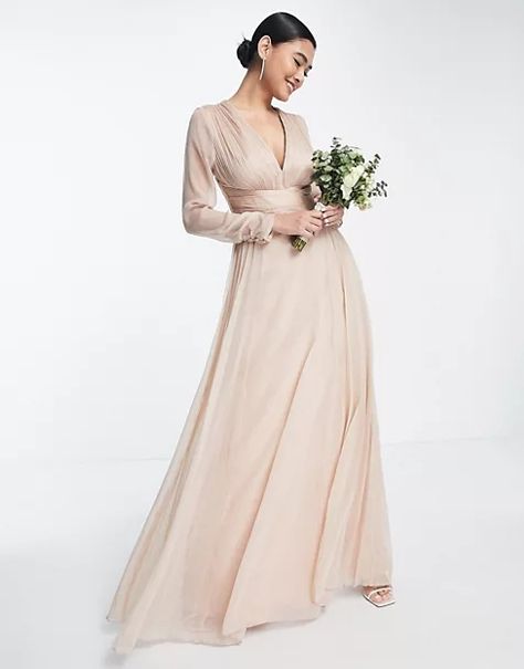 Page 5 - Dresses | Black, White & Red Dresses for Women | ASOS Champagne Bridesmaid Dresses With Sleeves, Beige Maxi Dress, Beige Bridesmaids, Maxi Dress With Long Sleeves, Types Of Gowns, Pink Pleated Skirt, Champagne Bridesmaid Dresses, Maid Of Honour Dresses, Pleat Skirt