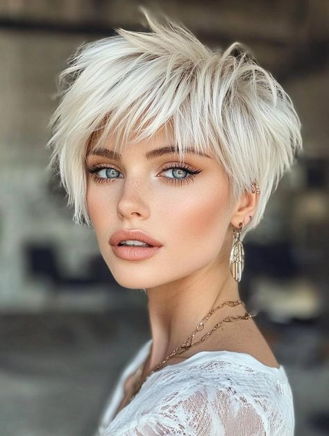 Explore Chic and Trendy Hairstyles for Short Hair: Top Ideas for 2024 Short Blonde Haircuts Pixie, Shirt Blonde Hair Hairstyles, Bubble Hairstyle Short Hair, Pointy Bangs, Short Sporty Hairstyles, Blond Pixie Haircut, Short And Sassy Haircut, Short Haircuts For Women Over 50, Short Pixie Cuts For Women