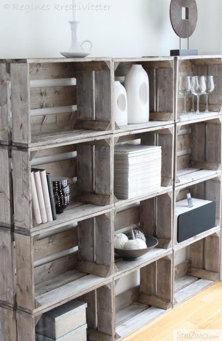 Studio Updates: Rustic Crate Storage Wall (& my failed veneer attempt) | Jenna Sue Design Blog Upcycle Boxes, Crate Diy, Crate Shelves, Crate Storage, Wood Crates, Wooden Crates, Diy Shelves, Pallet Furniture, Shelving Unit