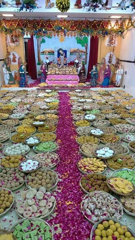 Chappan bhog vrindavan temple 56 Bhog Thali For Krishna, Radha Vallabh Ji Vrindavan Hd, Chappan Bhog Decoration, 56 Bhog Thali, Ayyappa Swamy Wallpapers 4k Full Screen, Vrindavan Temple, God Dp, Mor Pankh Background, Govardhan Pooja