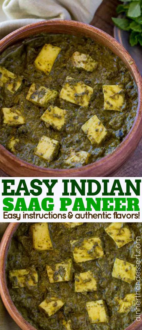 Saag Curry Recipe, Indian Food Recipes Spinach, Spinach Indian Dish, Spinach And Paneer Recipes, Indian Spinach Side Dish, Paneer Spinach Recipes, Indian Spinach Paneer, Spinach Paneer Recipe, Indian Food Recipes Easy Vegetarian