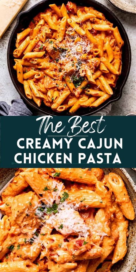 Cajun Chicken Pasta ready in 30 minutes with minimal ingredients. An easy weeknight dinner and a family favorite recipe. Perfect for easy weeknight pasta recipes. Cajun Chicken Pasta No Cream, One Pot Cajun Chicken Pasta, Easy Cajun Chicken Pasta, Cajun Chicken Pasta Recipe, Cajun Pasta Recipes, Spicy Pasta Recipes, Spicy Chicken Pasta, Creamy Cajun Chicken Pasta, Creamy Cajun Chicken