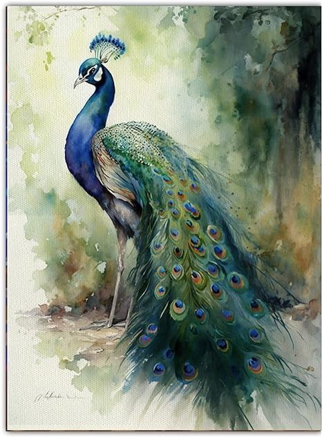 Amazon.com: Animal Wall Art Canvas Modern Art Paintings Peacock Artwork Decor Wall Pictures Nature Animal Wall Art Painting Office Decor Room Home Decoration 16x20 Inch Frameless: Paintings Watercolor Peacock, Animal Canvas Art, White Picture Frames, 수채화 그림, Ink Wash, Art Et Illustration, Cool Products, Animal Canvas, Watercolor Splash