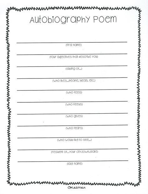 I do this at the beginning of the year.  the kids love it and its a great getting to know you writing sample! End of the Year Activity *Freebies* Autobiography Project, Poem Template, Poetry Unit, 2nd Grade Writing, Ela Writing, Teaching Poetry, Poetry For Kids, Poetry Ideas, 4th Grade Writing