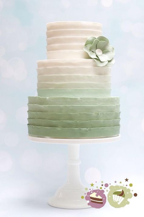 Mint Green Cakes, Three Tier Wedding Cake, Ruffle Wedding Cake, Wedding Cake Design, Wedding Cake Ombre, Princesa Tiana, Two Tier Cake, Cactus Wedding, Green Cake