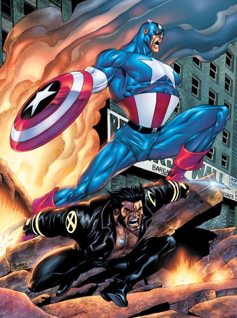 Captain America and Wolverine by Tom Derenick J Scott Campbell, Univers Dc, Scott Campbell, Fairytale Fantasies, Comic Manga, Superhero Comics, Marvel Comics Art, Ms Marvel, Marvel Vs