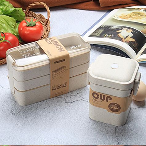 Gerobak Dorong, Lunch Box Bento, Japanese Bento Box, Japanese Bento, Grey Bag, Wheat Straw, Light Lunch, Soup Mugs, Bento Box Lunch