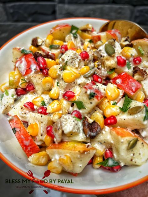 Sweet Corn and Apple Salad Recipe Apple Salad Recipe, Air Fryer Recipes Breakfast, Protein Rich Diet, Apple Salad Recipes, Vegan Mayonnaise, Apple Salad, Breakfast Drink, Paneer Recipes, Garlic Recipes