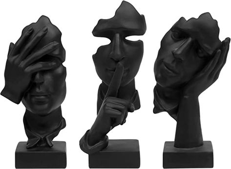 Amazon.com: prosfalt 3 Pcs Thinker Statue, Silence is Gold Abstract Art Figurine, No Hear No See No Speak Modern Home Resin Sculptures Decorative Objects Decor for Home Office Bookshelf Desktop(Black) (A-41) : Home & Kitchen Gold Abstract Art, Resin Sculpture, No See, Gold Art, Sculptures & Statues, Decor Artwork, Minimalist Decor, Black Decor, Halle