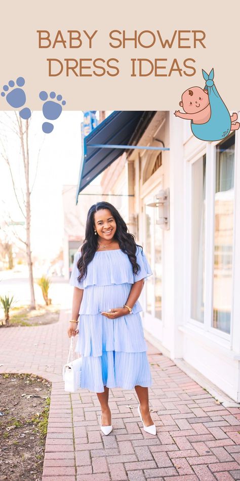 Fall Baby Shower Outfit For Mom, Baby Shower Dress Ideas, Fall Baby Shower Outfit, Blue Dress Outfits, Mom Of Four, Baby Shower Dress, Midi Dress Outfit, Newborn Feeding, Pregnancy Fashion