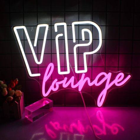 VIP Lounge Neon Sign: The unique design of the VIP Lounge sign creates a fantastic atmosphere for airport, train station, bistro, night clubs, hotel. The neon sign with clear and even light will give your guests an excellent impression. Lounge Sign, Light For Room, Game Room Home, Wall Hanging Lights, Lounge Club, Shop Branding, Vip Lounge, Vip Room, Night Clubs