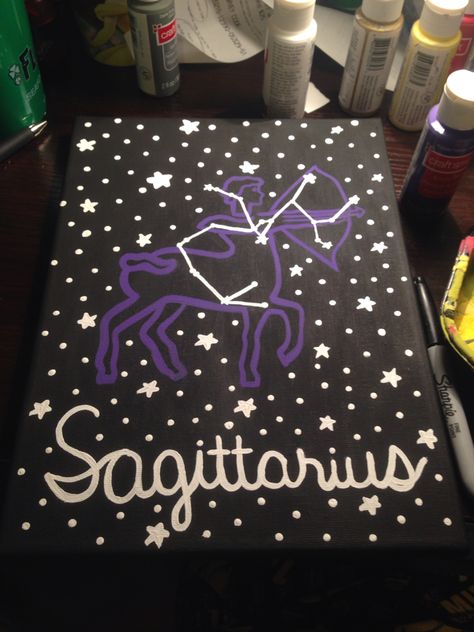 Sagittarius constellation canvas Zodiac Painting Ideas Sagittarius, Sagittarius Painting Canvases, Zodiac Painting Ideas On Canvas, Sagittarius Painting Ideas, Astrology Painting Ideas, Sagittarius Painting, Astronomy Projects, Quotes And Drawings, Pairing Ideas