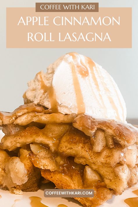 Apple Lasagna, Cinnamon Roll Lasagna, Cinnamon Roll Crust, Cinnamon Roll Apple Pie, Apple Treat, Brunch Eggs, Classic Apple Pie, Caramel Drizzle, Caramel Apple Pie