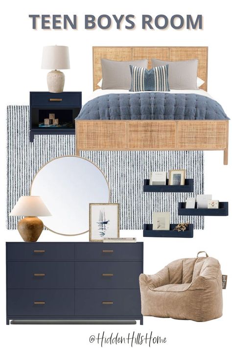 Boys Bedroom Decor Boy Navy Bedding, Blue And Brown Master Bedrooms Decor, Boys Navy Blue Bedroom, Boys Room Queen Bed, Navy Furniture Bedroom, Navy Blue Guest Bedroom, Pottery Barn Boys Room, Modern Farmhouse Boys Bedroom, Navy Blue Bedding Ideas