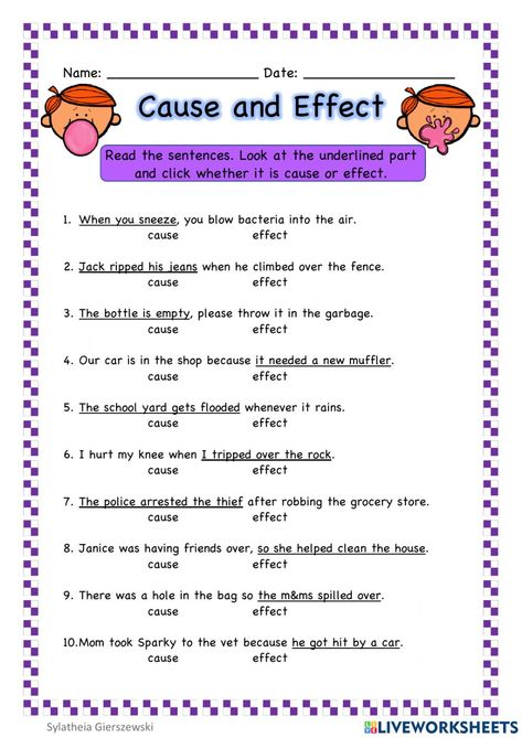 7th Grade Worksheets, Cause And Effect Worksheets, Cause And Effect Activities, Context Clues Worksheets, Kids Worksheet, 2nd Grade Worksheets, Sight Word Practice, Reading Response, Story Elements