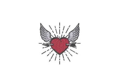 4x4inch - 10x10cm hoop - Oopsidaisi Embroidery Designs Heart Arrow Tattoo, Wings Embroidery, Heart With Wings Tattoo, Heart Machine Embroidery, Heart Wings, Wing Tattoo, Embroidery Download, Arrow Tattoo, Heart With Wings