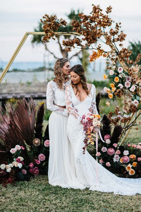 Coastal Palette, Oceanfront Wedding, Wedding Arbour, Lgbt Wedding, Two Brides, Lgbtq Wedding, Lesbian Wedding, Gay Wedding, Floral Arch