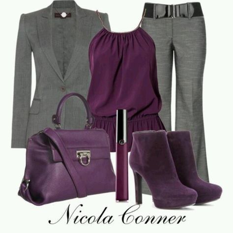 . Grey Clothes, Matching Shoes, Purple Outfits, Stylish Work Outfits, Professional Outfits, Purple Fashion, Business Attire, Business Casual Outfits, Work Attire