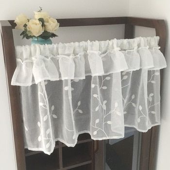 White Half curtain White Flower Embroidered Window Valance Lace Branch Hem Coffee Curtain for Kitchen Cabinet Door A 114|Curtains| - AliExpress Small Bathroom Window Curtains, Simple Leaf Embroidery, Linen Cafe Curtains, Small Bathroom Window, Curtain For Kitchen, Bathroom Window Curtains, Curtains White, Short Curtain, Ruffle Curtains